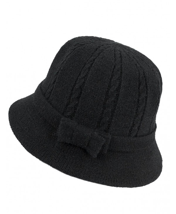 Women Solid Color Winter Hat 100 Wool Cloche Bucket With Bow Accent Black Cg12nsjlil5