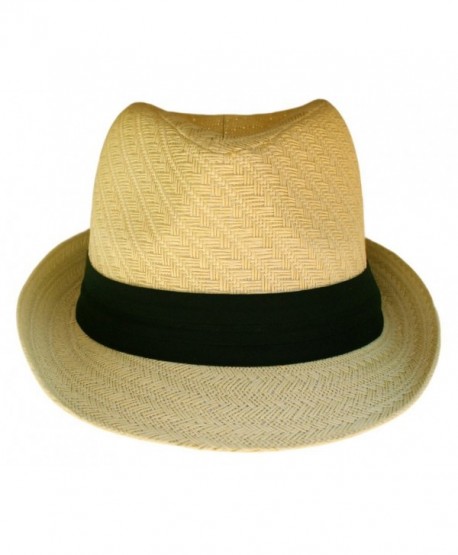 Fedora Hat - Natural Color Straw with Black Band- Natural- One Size ...