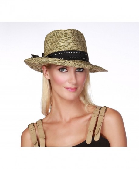 Womens Rich Pitch Fedora Packable Sun Hat With Ribbon Rated Upf 50 Black Tweed Cm11lcdi6nj 1930