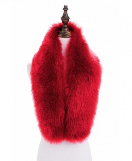 Women's Winter Fake Faux Fur Scarf Wrap Collar Shawl Shrug - Red 