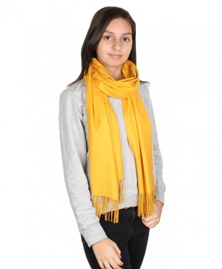 GILBIN'S Womens Solid Color Large Extra Soft Cashmere Blend Pashmina Shawl Wrap Scarf - Mustard - CD186GY9II7