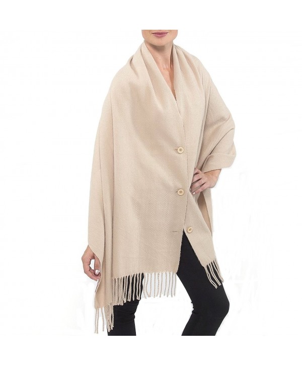 Women's Pashmina Button Up Shawl Cape Poncho Blanket Scarf Wrap - Beige ...