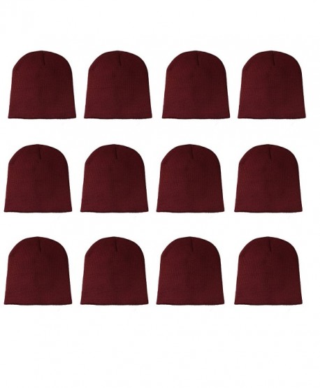 Gelante Knit Skull Cap Warm Winter Slouchy Beanies Hat 9 Inch Long - 12pcs: Burgundy - CI1889W9SMH