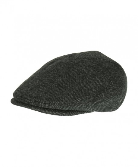 Men's Black Wool Herringbone Ivy Cap- Classic Cabbie Hat w/ Ear Flaps ...