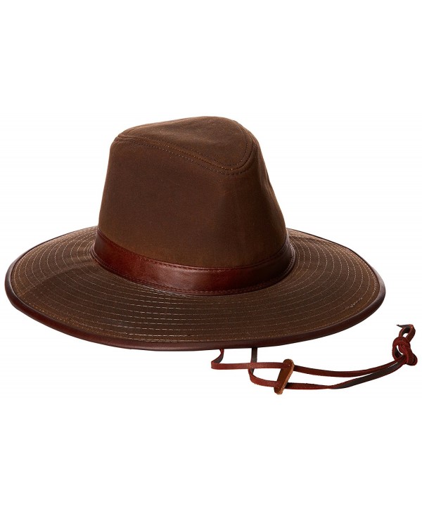 Men's Oil Cloth Safari Hat With Leather Trim - Brown - C4112HKZHSD