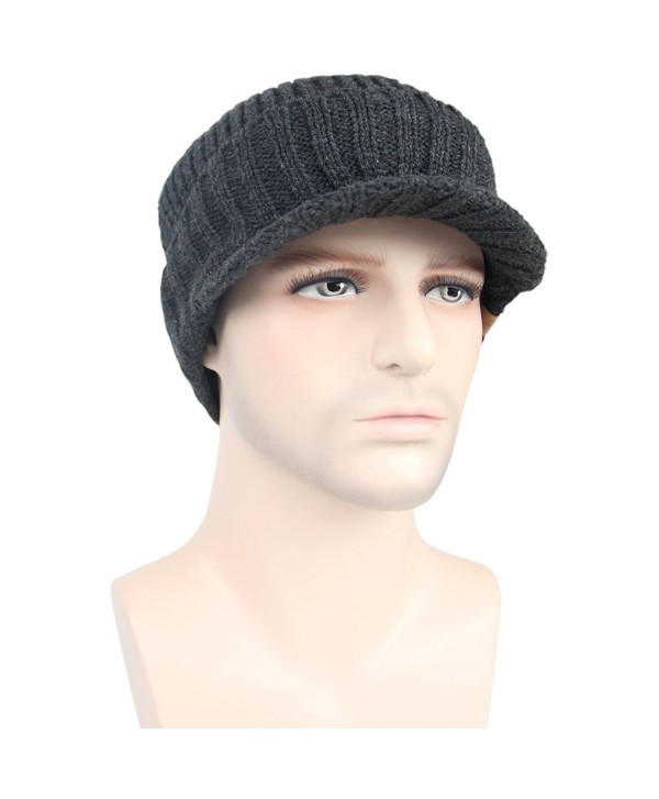 Men's Outdoor newsboy Hat With Visor Winter Warm Thick Knit Beanie Cap ...