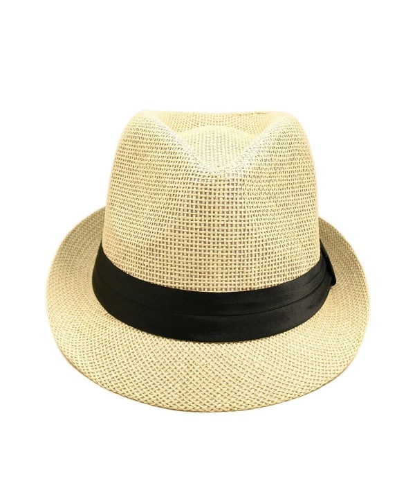 Classic Natural Fedora Straw Hat with Black Color Band - CJ11076FX0B
