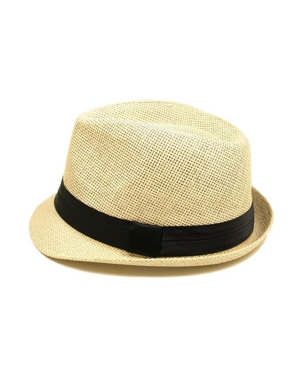 Classic Natural Fedora Straw Hat with Black Color Band - CJ11076FX0B