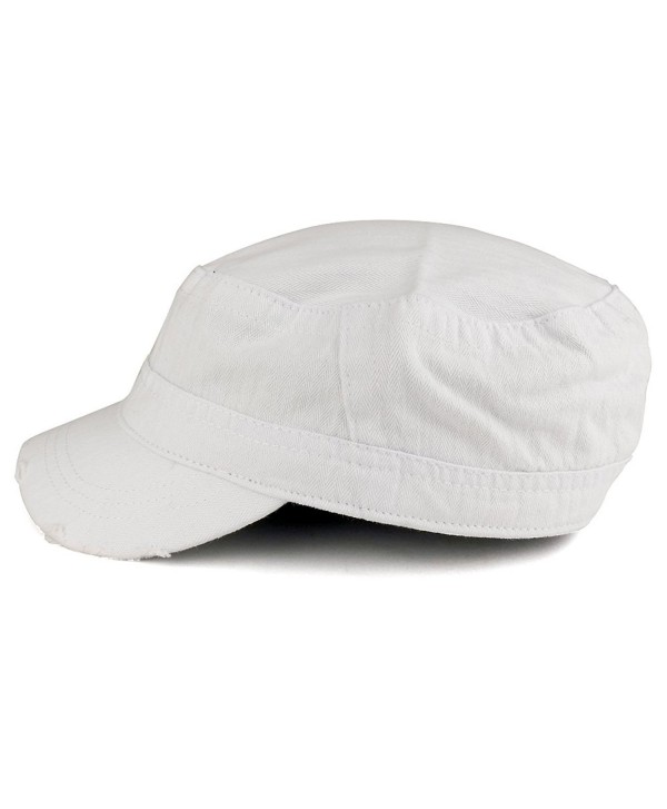 Frayed Herringbone Textured Elastic Band Jeep Style Army Cap - White ...