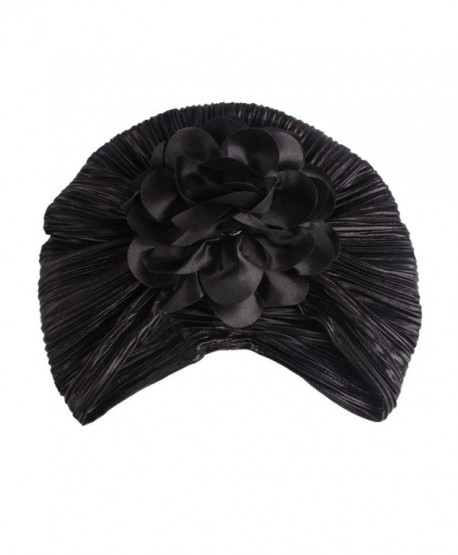 Turban Hat Women Ladies Retro Big Flowers Hat Turban Brim Pile Cap Headband Hair Wrap Black 9576