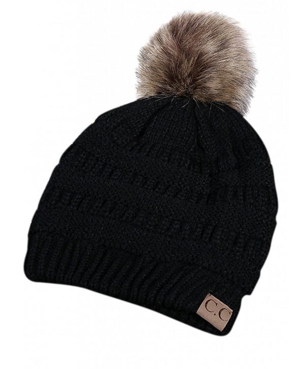 Winter Warm Unisex Chunky Cable Knit Beanie Hat Ski Cap - Pompom-black ...