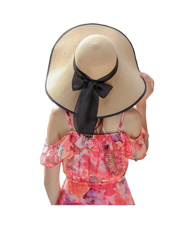 Womens Big Bowknot Straw Hat Floppy Roll Up Beach Cap Big Brim Sun Hat