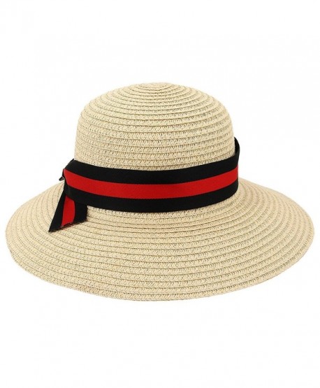 Women Floppy Sun Beach Straw Hats Wide Brim Foldable Summer Cap Beige