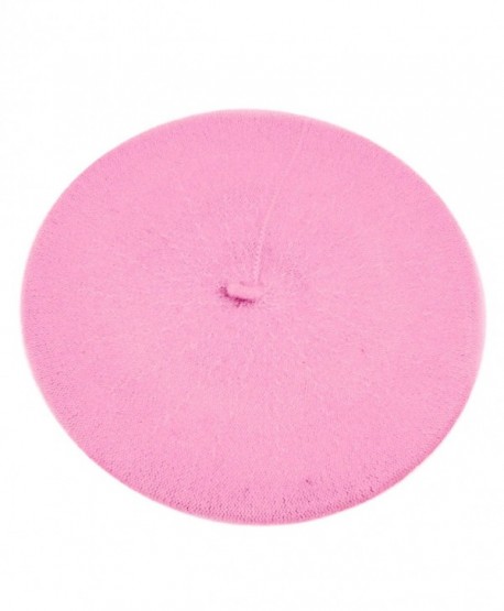 Ladies Solid Colored French Wool Beret - Pink - C112J4RL5IH