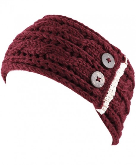 Womens Cable Knit Hand Made Headband With Button Detail - Burgundy ...