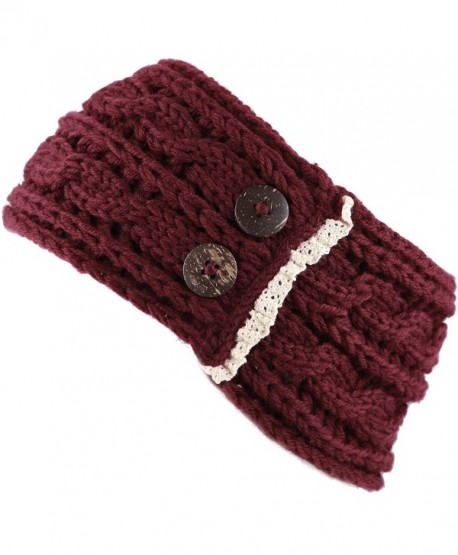 Womens Cable Knit Hand Made Headband With Button Detail - Burgundy ...