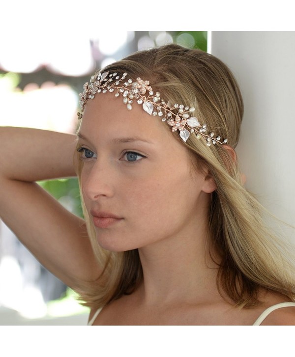 Rose Gold Freshwater Pearl And Crystal Bridal Hair Vine Ribbon Headband